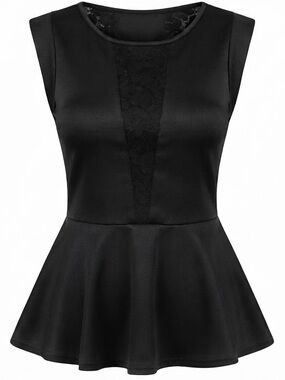 ROLLA COSTER Black Lace-Panel Peplum Top Medium